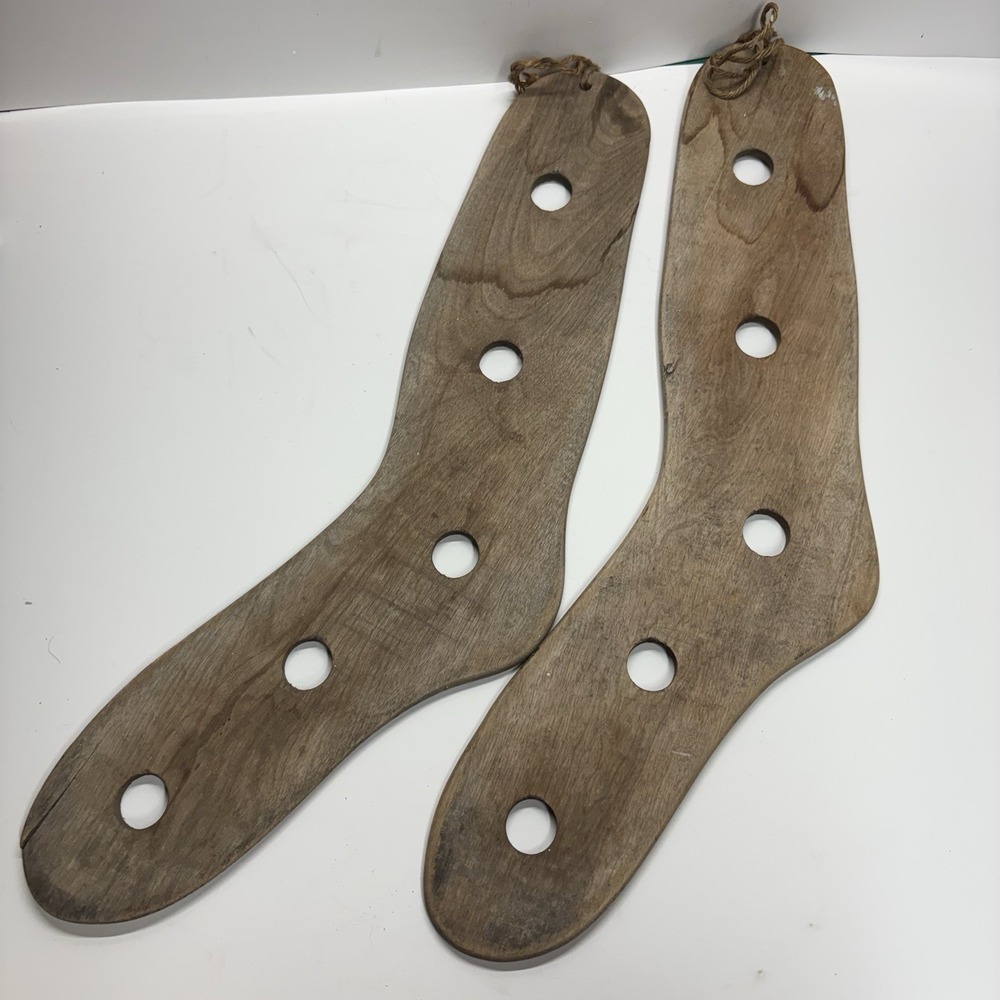 Lot‎ Of 2 Vintage 11.5" Long Wood Stocking Wool Sock Dryer Stretchers Forms